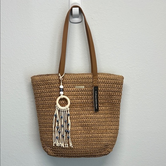 Catherine Malandrino Natural Woven Tote with Brown Handles - Picture 2 of 10